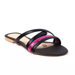 Sandália Rasteira Multi-tiras Slim Preto