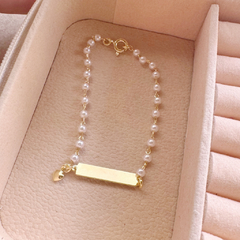 Pulseira Infantil Com Pérolas Plaquinha Personalizável Banhada A Ouro - comprar online