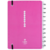 Caderno PandaLu Glow da Luluca, na cor rosa, com anéis de encadernação e detalhes em branco.