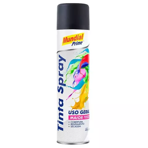 Tinta Spray Preto Fosco 400ml - Mundial Prime
