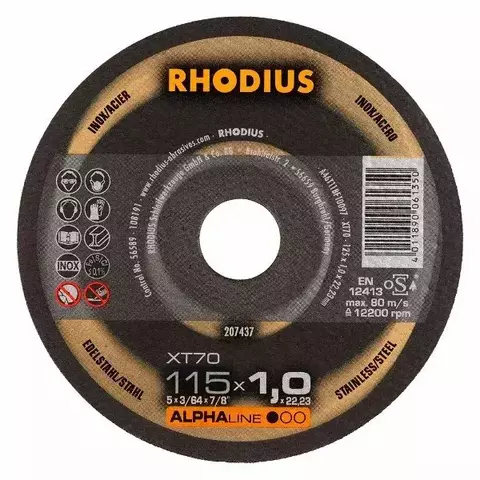 Disco de Corte ALPHA XT70 115X1,0X22,23 RHODIUS 207436