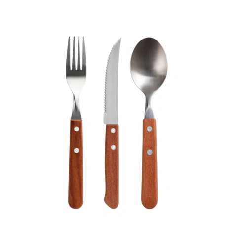Jogo de Talher Inox Com Cabo de Madeira c/3 PCS