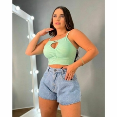 CROPPED FRANZIDO COM RECORTE BLUSINHA BARATO - loja online