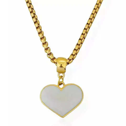COLAR FOLHEADO A OURO 18K RABO DE RATO COM CORAÇÃO RESINADO BRANCO