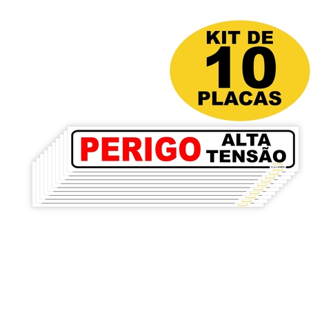 10 Placas Sinalização Perigo Alta Tensão Risco Choque 20x4cm - comprar online