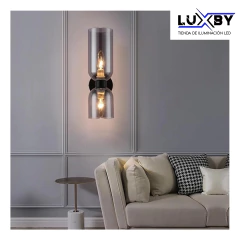 Arbotante LED Moderno de Pared con Cristal Ahumado Negro Mate Doble Luz E14 en internet