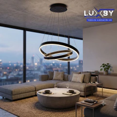 Lámpara Colgante Satellite - Diseño Orbital en Doble Anillo Texturizado Acrilico y Aluminio, diametros de 40 y 60cm - comprar en línea