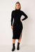 Vestido Manga Longa Midi Canelado Tubinho Gola Alta Fenda - comprar online