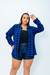 Camisa Xadrez Plus Size Feminino Colarinho Azul - loja online