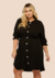 Vestido Chemise Feminino Plus Size com Botões Gola Colarinho Preto