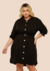 Vestido Chemise Feminino Plus Size com Botões Gola Colarinho Preto - loja online