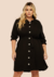 Vestido Chemise Feminino Plus Size com Botões Gola Colarinho Preto na internet