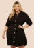 Vestido Chemise Feminino Plus Size com Botões Gola Colarinho Preto - comprar online