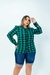 Camisa Xadrez Plus Size Feminino Colarinho Verde - comprar online