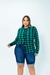 Camisa Xadrez Plus Size Feminino Colarinho Verde - loja online
