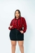 Camisa Xadrez Plus Size Feminino Colarinho Vermelho - Massambani Atacado