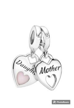 Charm colgante de doble corazón dividido Madre e Hija