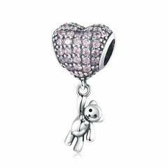 Charm de Oso Colgado en Corazón Plata