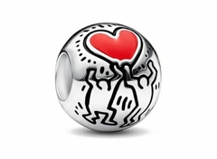 Charm Corazón Arte, Amor Gente De Keith Haring Plata