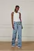 Calça jeans boot 70s bordados florais