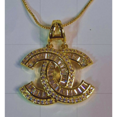 Conjunto brinco e colar channel dourado cravejado em zircônias (semi-jóia) - comprar online