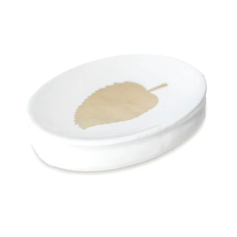 JABONERA CERAMICA OVAL GOLDEN LEAF D 12X7X2