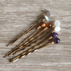 Imagem do Hairpin Selenita Branca (Cristal em esfera de 8mm)
