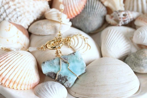 Colar Fluir com a Larimar e Água Marinha
