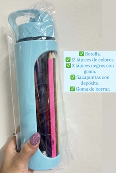Botella con lápices , sacapuntas con depósito y goma de borrar - comprar online