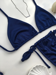 Biquíni Cortininha com calcinha fio de amarrar Azul Marinho - comprar online