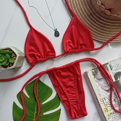 Biquíni Cortininha com calcinha fio de amarrar Vermelho - South Lake Beachwear