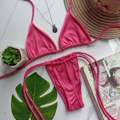 Biquíni Cortininha com calcinha fio de amarrar rosa