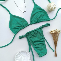 Biquíni Cortininha com calcinha fio de amarrar Verde
