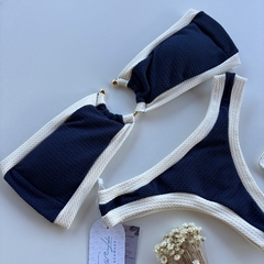 Conjunto tomara que caia Saint Tropez Marinho com Off de argola - South Lake Beachwear