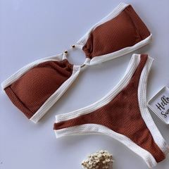 Conjunto tomara que caia Saint Tropez Conhaque com Off de argola - South Lake Beachwear