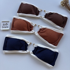 Conjunto tomara que caia Saint Tropez Marinho com Off de argola - loja online