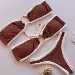 Conjunto tomara que caia Saint Tropez Marrom cocoa com Off - South Lake Beachwear