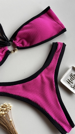 Conjunto tomara que caia Saint Tropez Rosa com preto - South Lake Beachwear