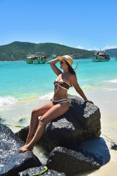 Conjunto tomara que caia Saint Tropez Marrom com Off de argola - South Lake Beachwear