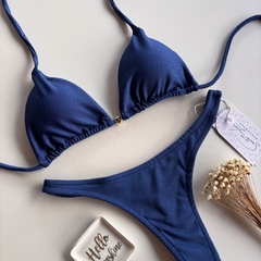 Conjunto de biquíni Cortininha com Bojo Azul Marinho - comprar online
