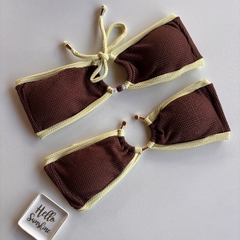 Conjunto tomara que caia Saint Tropez Marrom com Amarelo de Argola na internet