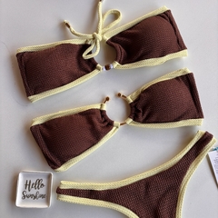 Conjunto tomara que caia Saint Tropez Marrom com Amarelo - South Lake Beachwear