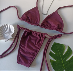 Biquíni Cortininha com calcinha fio de amarrar Vinho - comprar online
