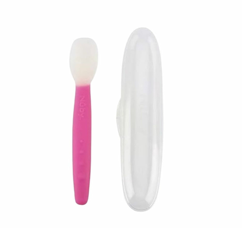 Colher De Silicone Com Estojo Rosa 4m+ - Nuby