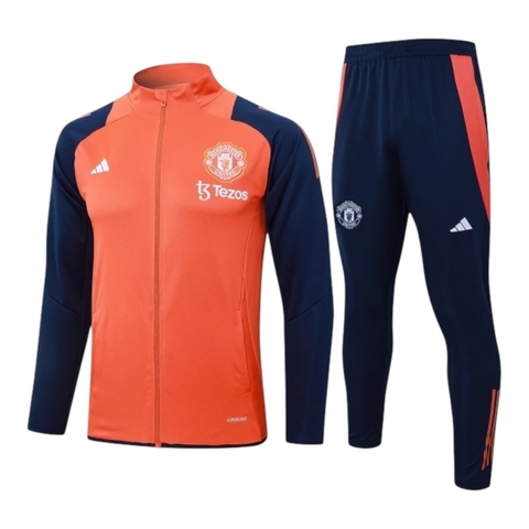Conjunto Manchester United Treino 24/25 - Masculino Adidas - Laranja e azul