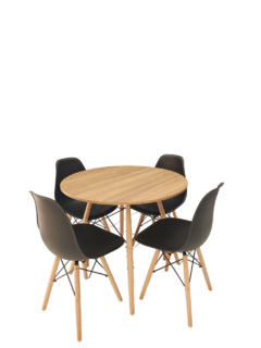 Conjunto Eames Eiffel com 4 Cadeiras - Mesa Amadeirada Redonda
