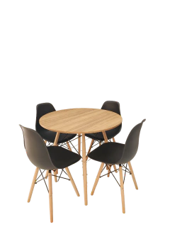 Conjunto Eames Eiffel com 4 Cadeiras - Mesa Amadeirada Redonda