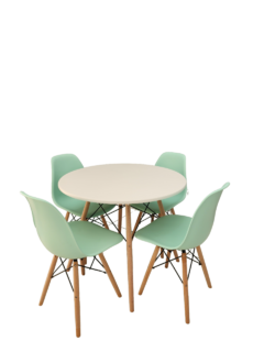 Conjunto Eames Eiffel com 4 Cadeiras - Mesa Redonda Branca