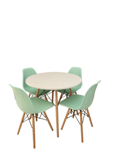 Conjunto Eames Eiffel com 4 Cadeiras - Mesa Redonda Branca
