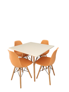 Conjunto Eames Eiffel com 4 Cadeiras - Mesa Quadrada Branca